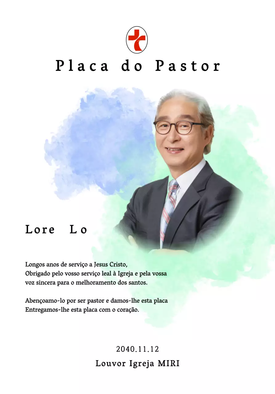 Placa de inauguração de igreja suave com fundo de aguarela gradiente e fotografia