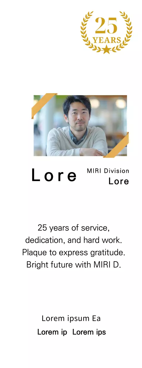 A thank you design featuring a square photo with a gold ribbon and a 25th anniversary marker.