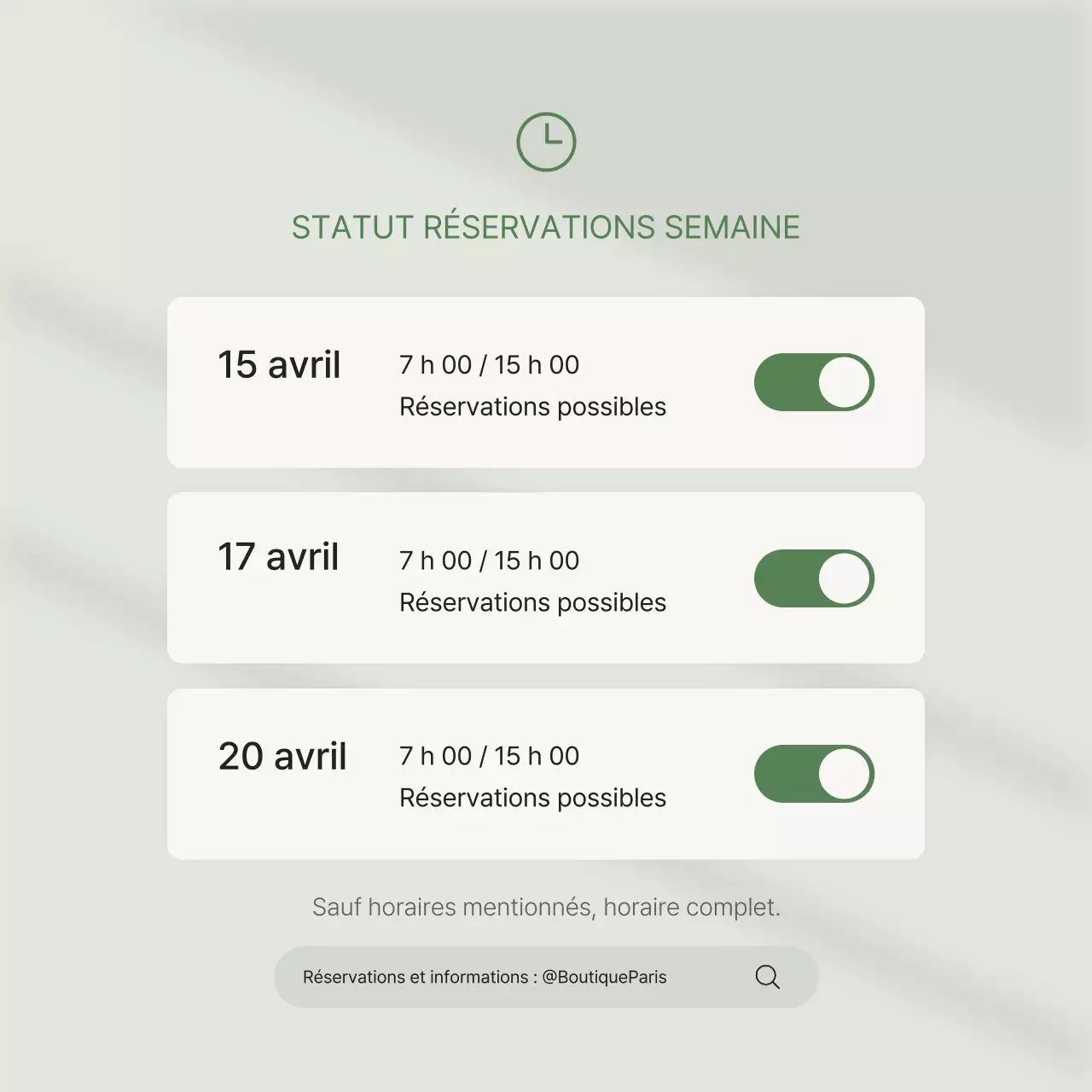 Annonce de réservation de marketing vert et moderne sur les médias sociaux