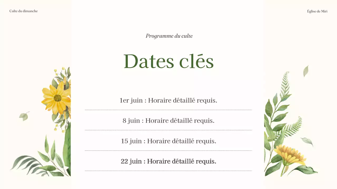 Un simple guide de service vert et jaune de l'église botanique