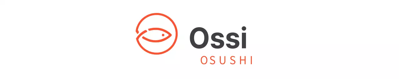 Logótipo de restaurante de sushi com ícone em forma de peixe