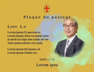 Plaque d'inauguration d'une église avec fond aquarelle dégradé et photo