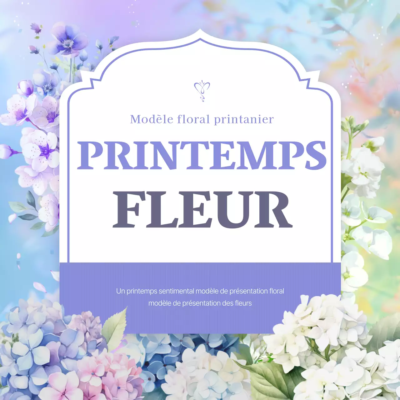 Présentation de fleurs printanières en hortensia mauve et naturel