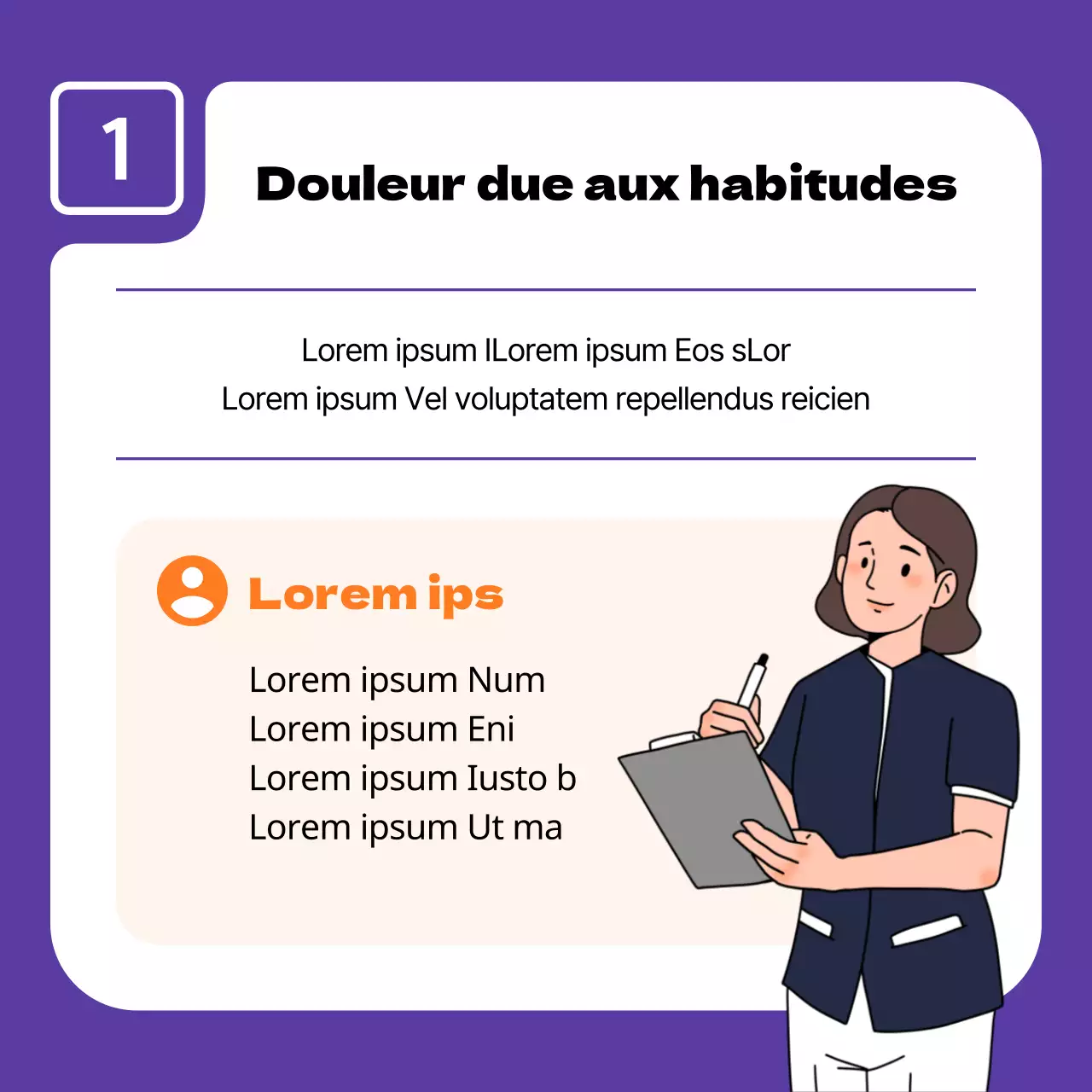 Publicité simple pour un cabinet d'orthodontie en violet et orange