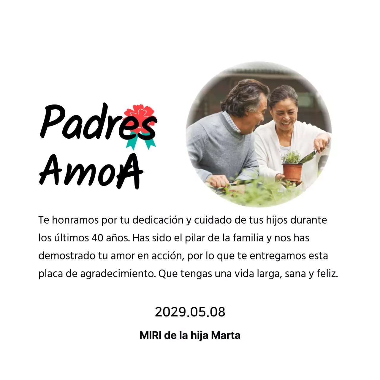 Una bonita placa para el Día de la Madre con ilustraciones de claveles y caligrafía con tu foto