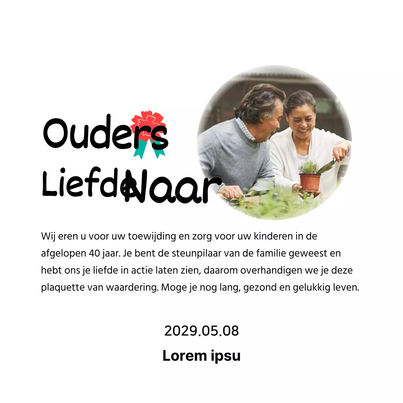 Een schattig Moederdagbord met een anjerillustratie en kalligrafie met jouw foto