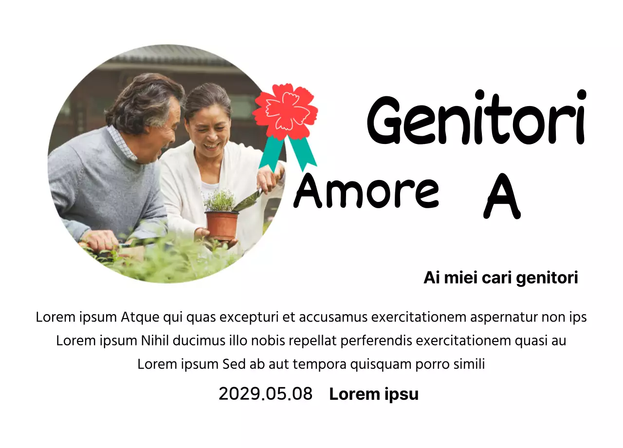 Una simpatica targa per la festa della mamma con un'illustrazione di garofani e una calligrafia con la vostra foto