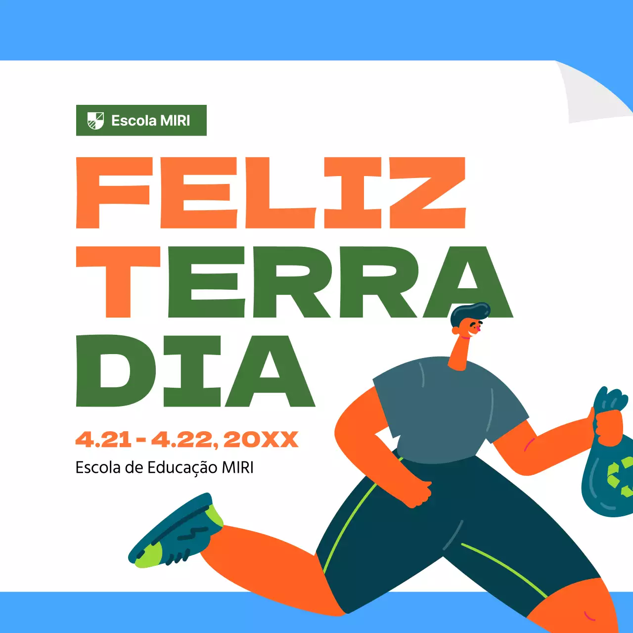 Anúncios do Dia da Terra na moda em azul e laranja