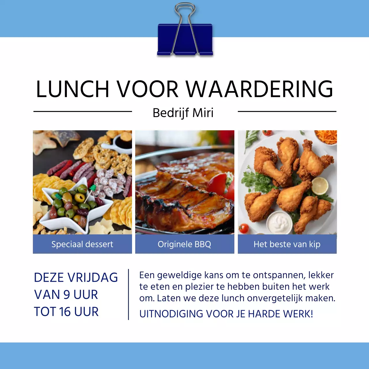 Aankondiging van een modern blauw-wit evenement op de Dag van de Administratieve Professional