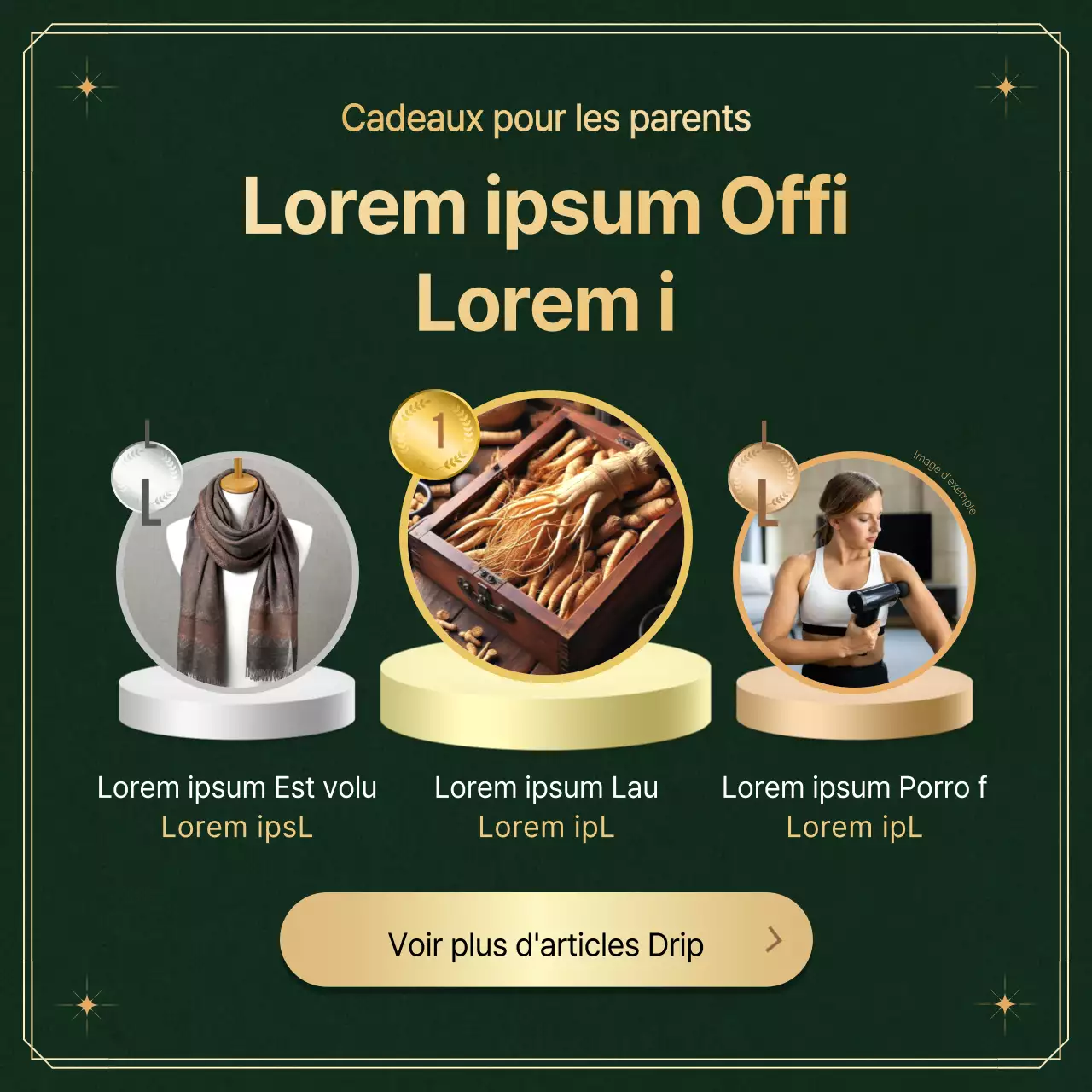 Recommander et promouvoir des cadeaux luxueux pour la fête des mères dans les centres commerciaux, en vert et en or