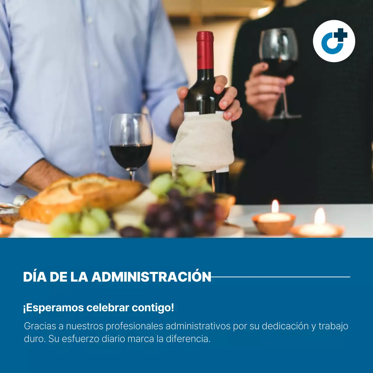 Una sencilla promoción en azul y negro para el Día de los Profesionales de la Administración