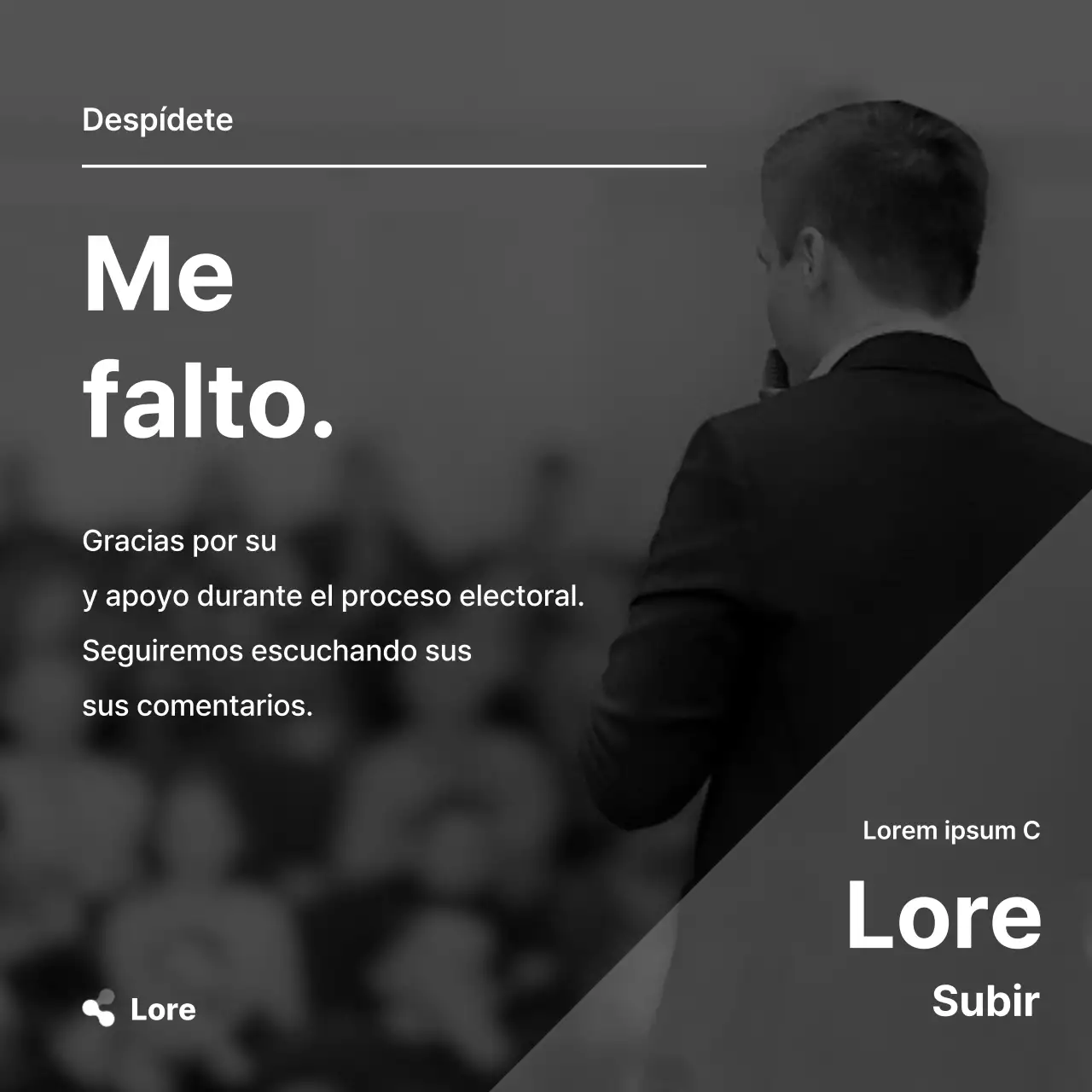 Un sencillo anuncio de felicitación electoral en blanco y negro