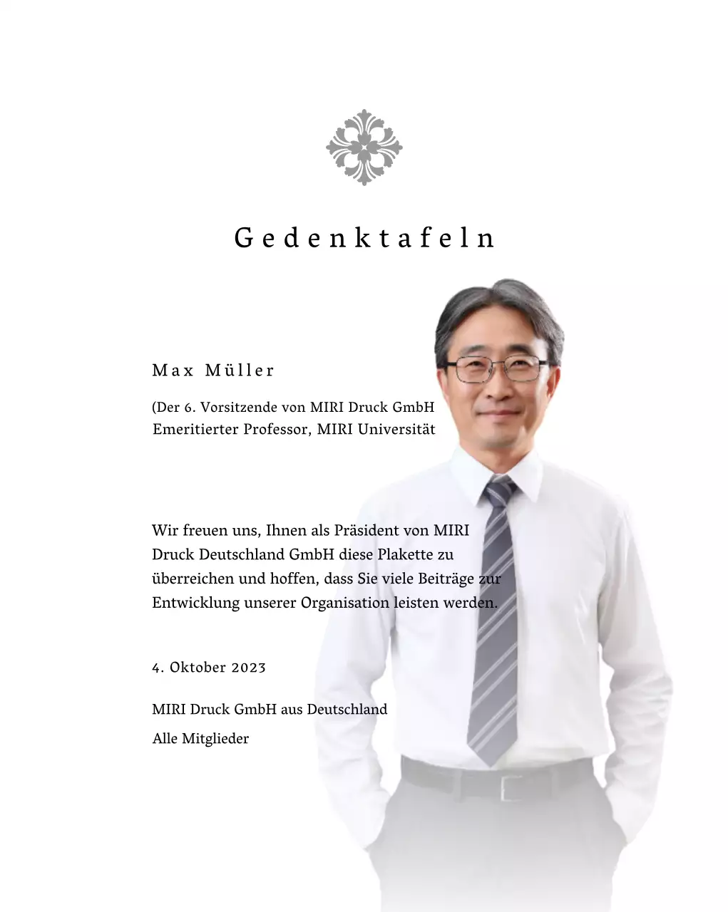 Gedenktafel mit luxuriösen Illustrationen und Fotos