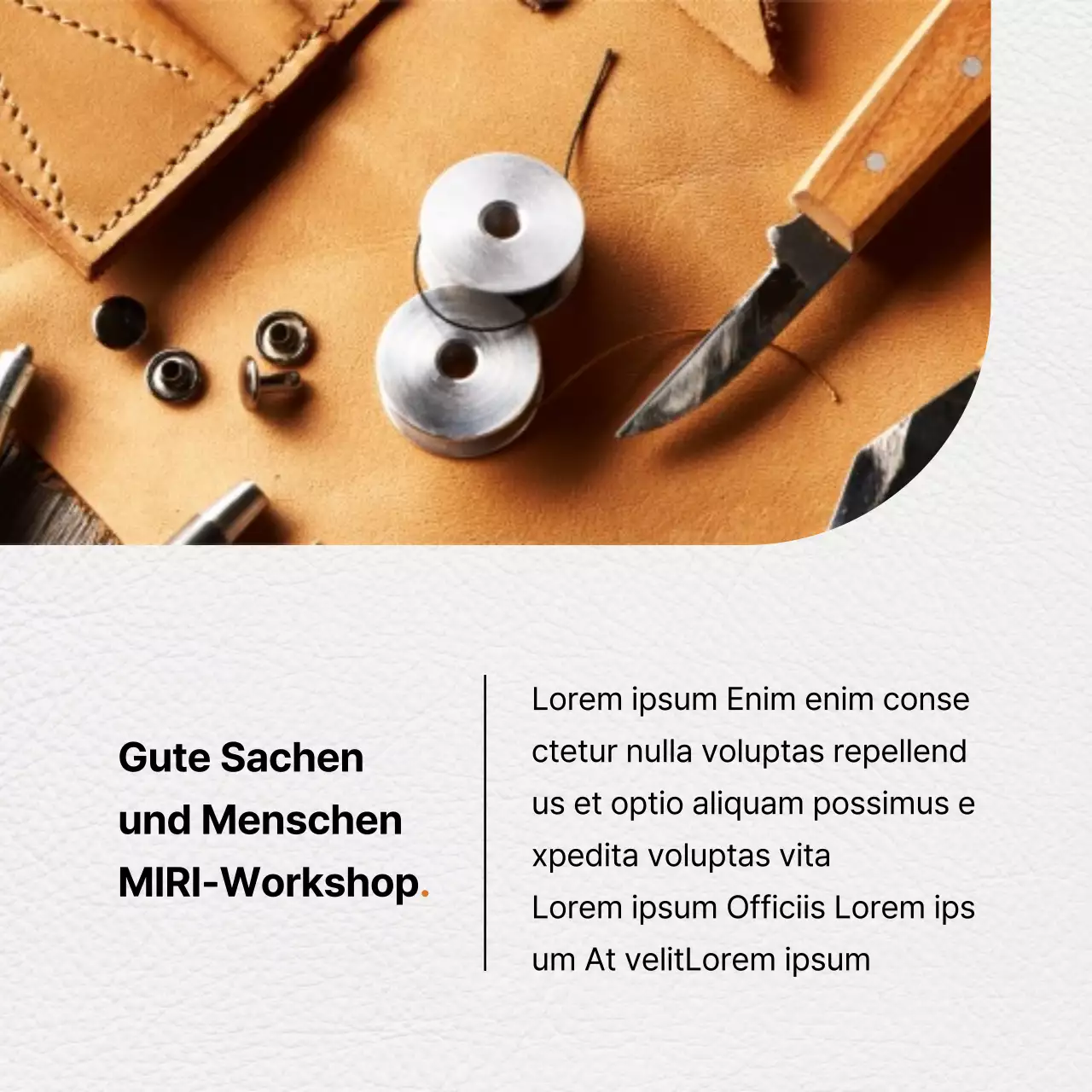 Werbung für eine moderne Lederwerkstatt mit orangefarbenen Akzenten