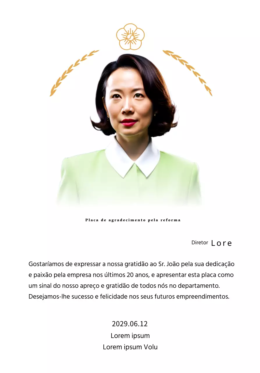Uma placa de apreciação de reforma elegante com coroas de louros douradas e uma suástica.
