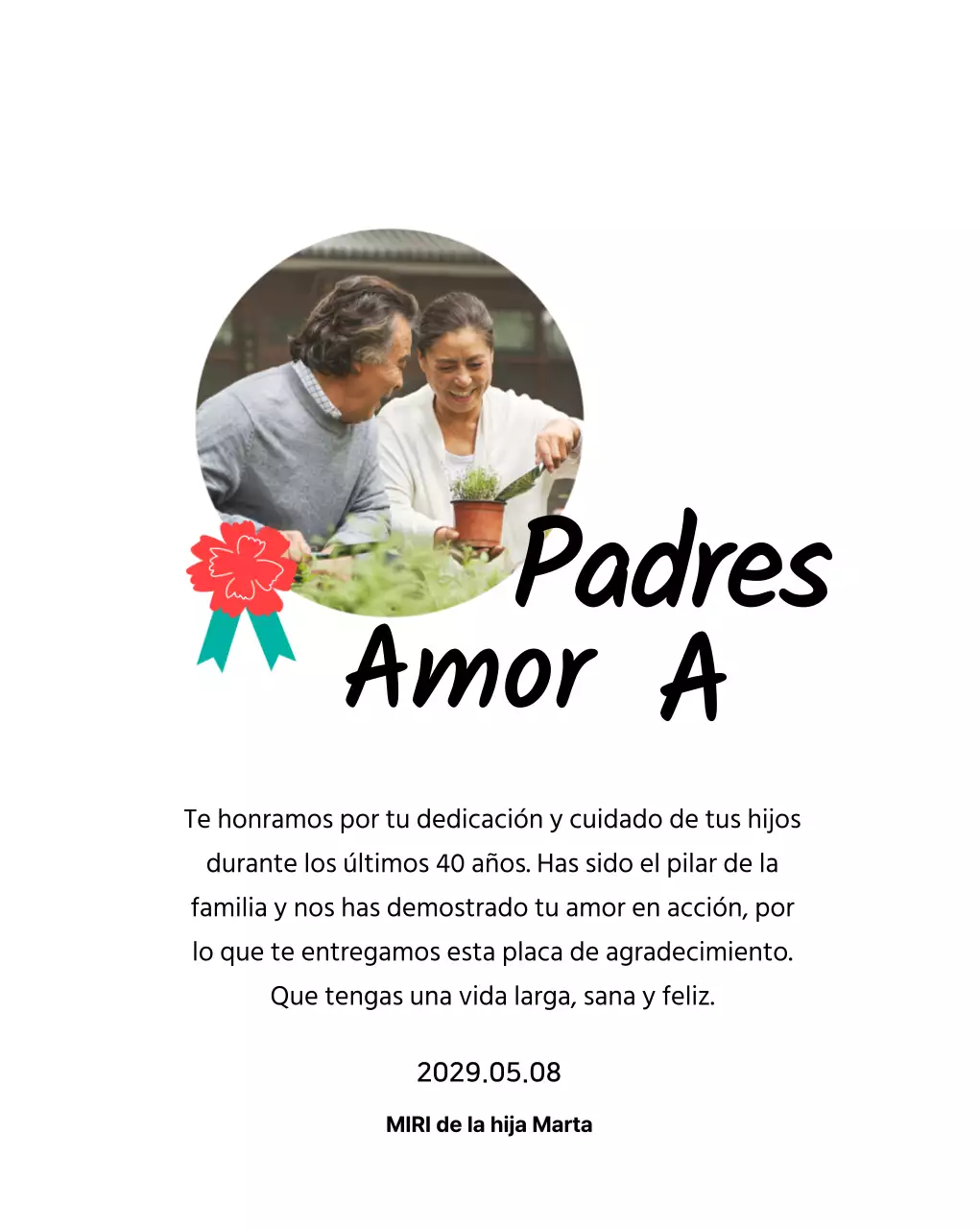 Simpática placa para el Día de la Madre con ilustración de un clavel y caligrafía con tu foto