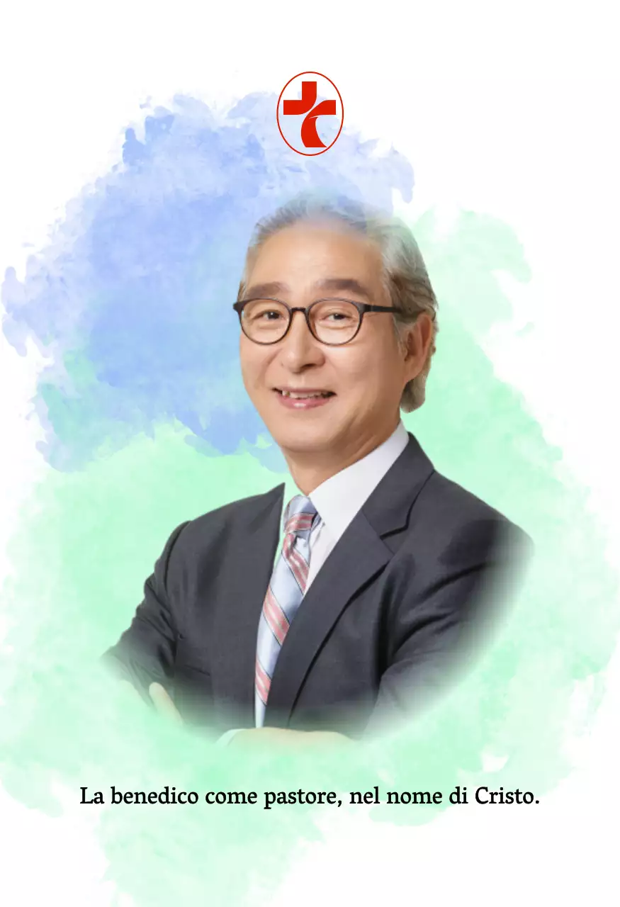 Targa di inaugurazione di una chiesa morbida con sfondo acquerellato sfumato e foto