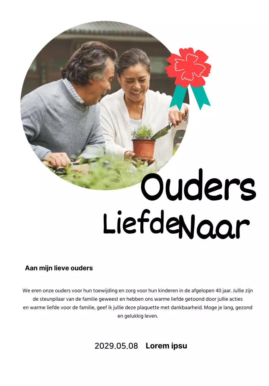 Een schattig Moederdagbord met een anjerillustratie en kalligrafie met jouw foto