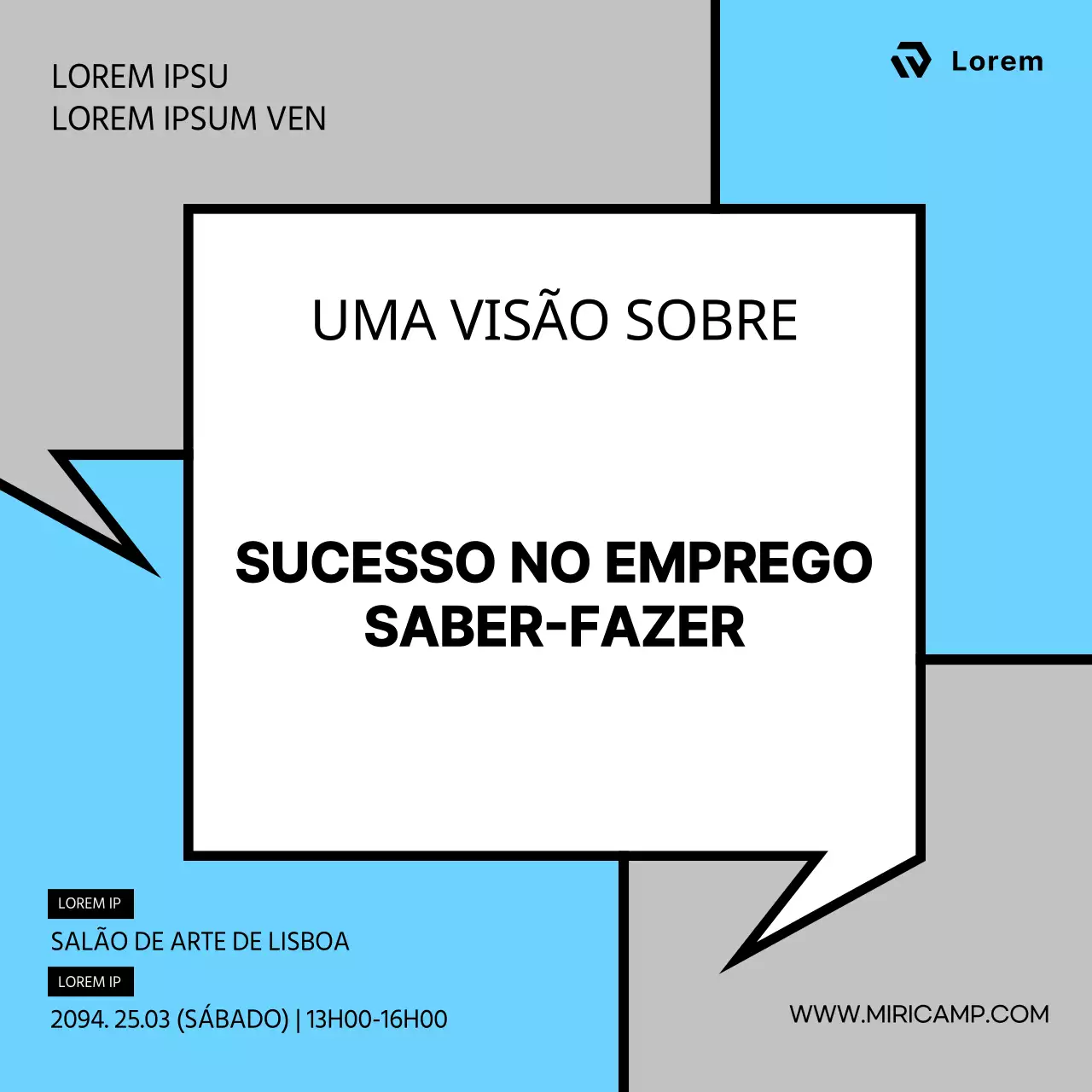 Um esquema de cores simples, em marfim e azul claro, para promover a conferência sénior em serviço