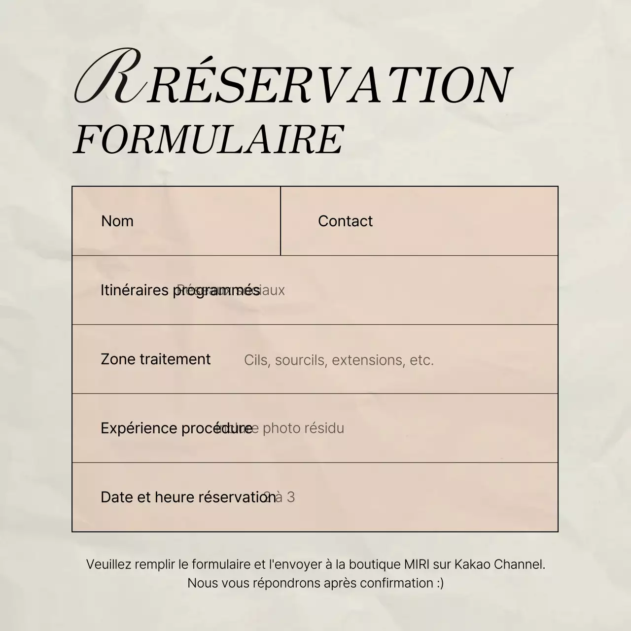 Annonce d'un formulaire de réservation pour le marketing des médias sociaux en rose et ivoire