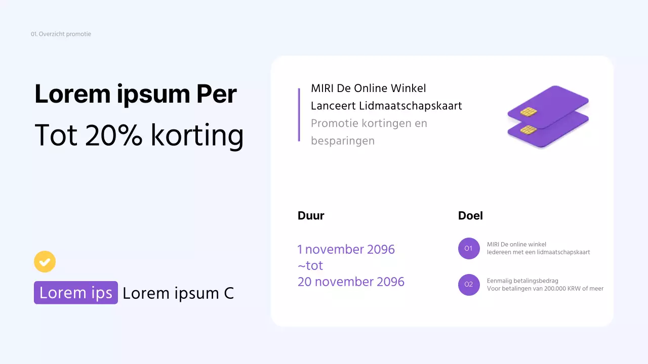 Een eenvoudige, paarse klantenkaart promo