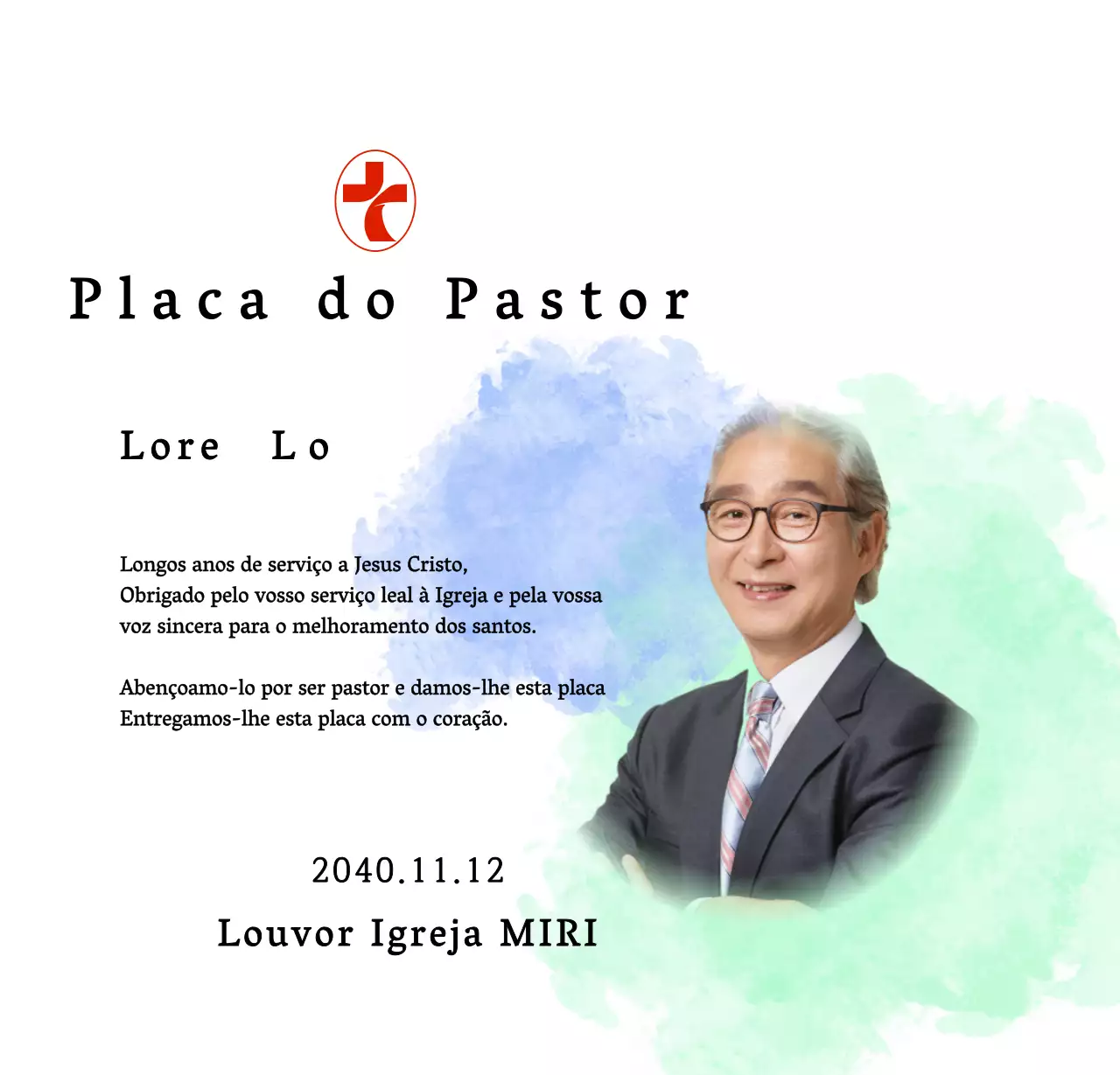 Placa de inauguração de igreja suave com fundo de aguarela gradiente e fotografia