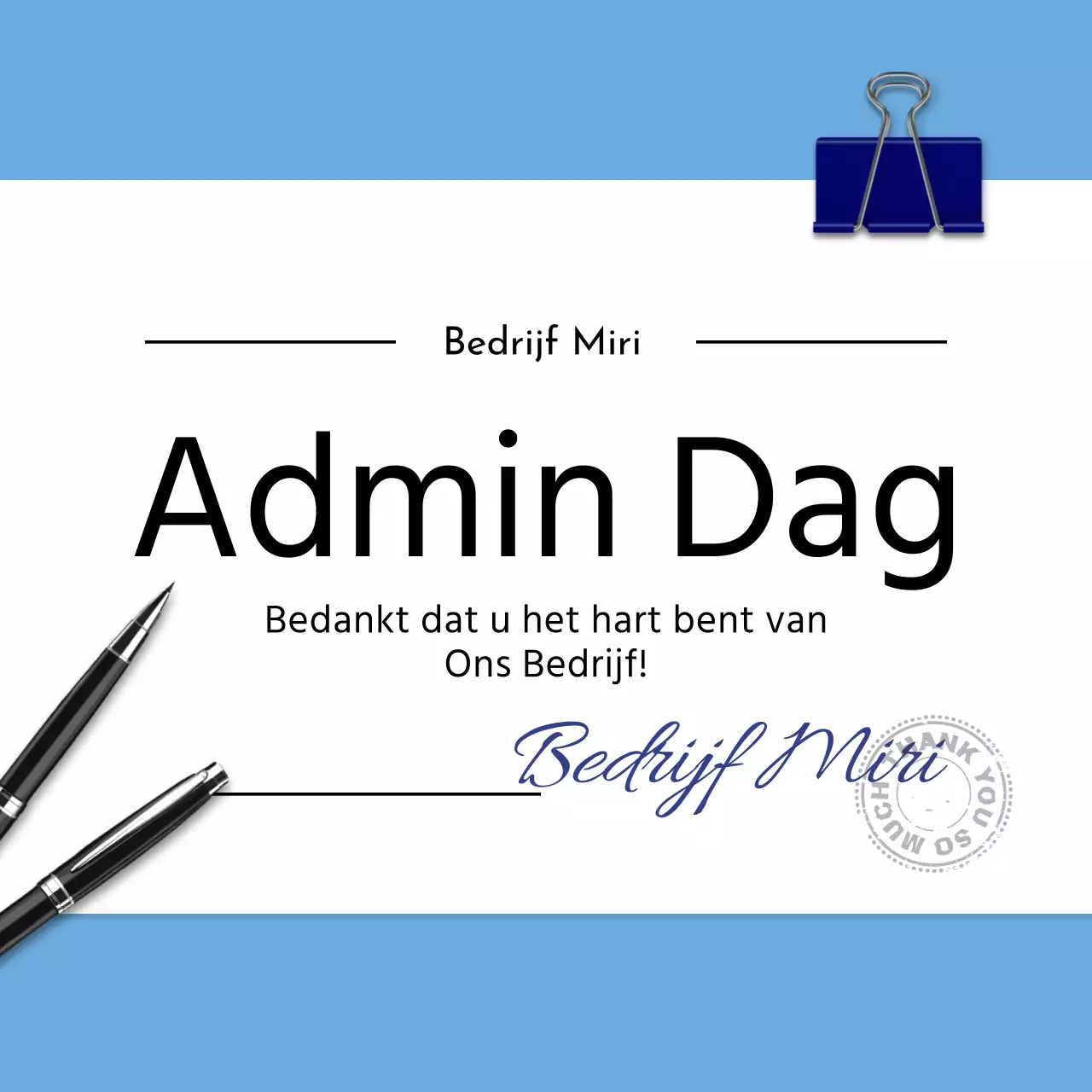 Aankondiging van een modern blauw-wit evenement op de Dag van de Administratieve Professional
