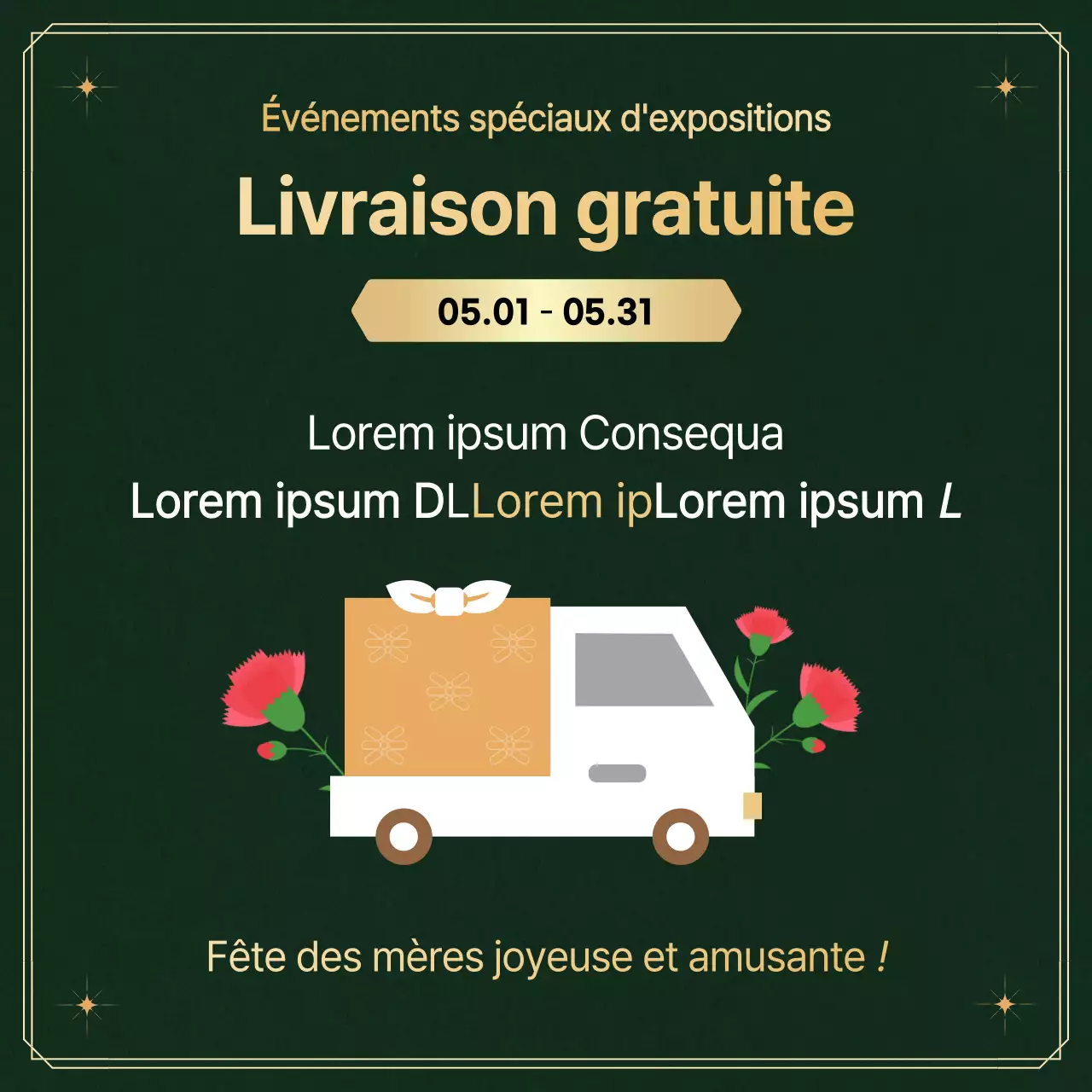 Recommander et promouvoir des cadeaux luxueux pour la fête des mères dans les centres commerciaux, en vert et en or