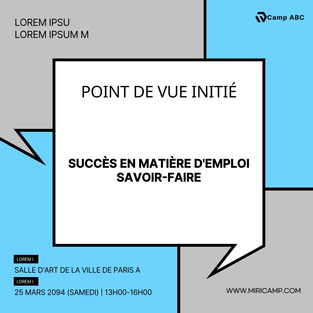Une palette de couleurs simples, ivoire et bleu clair, pour promouvoir la conférence senior en cours d'emploi.