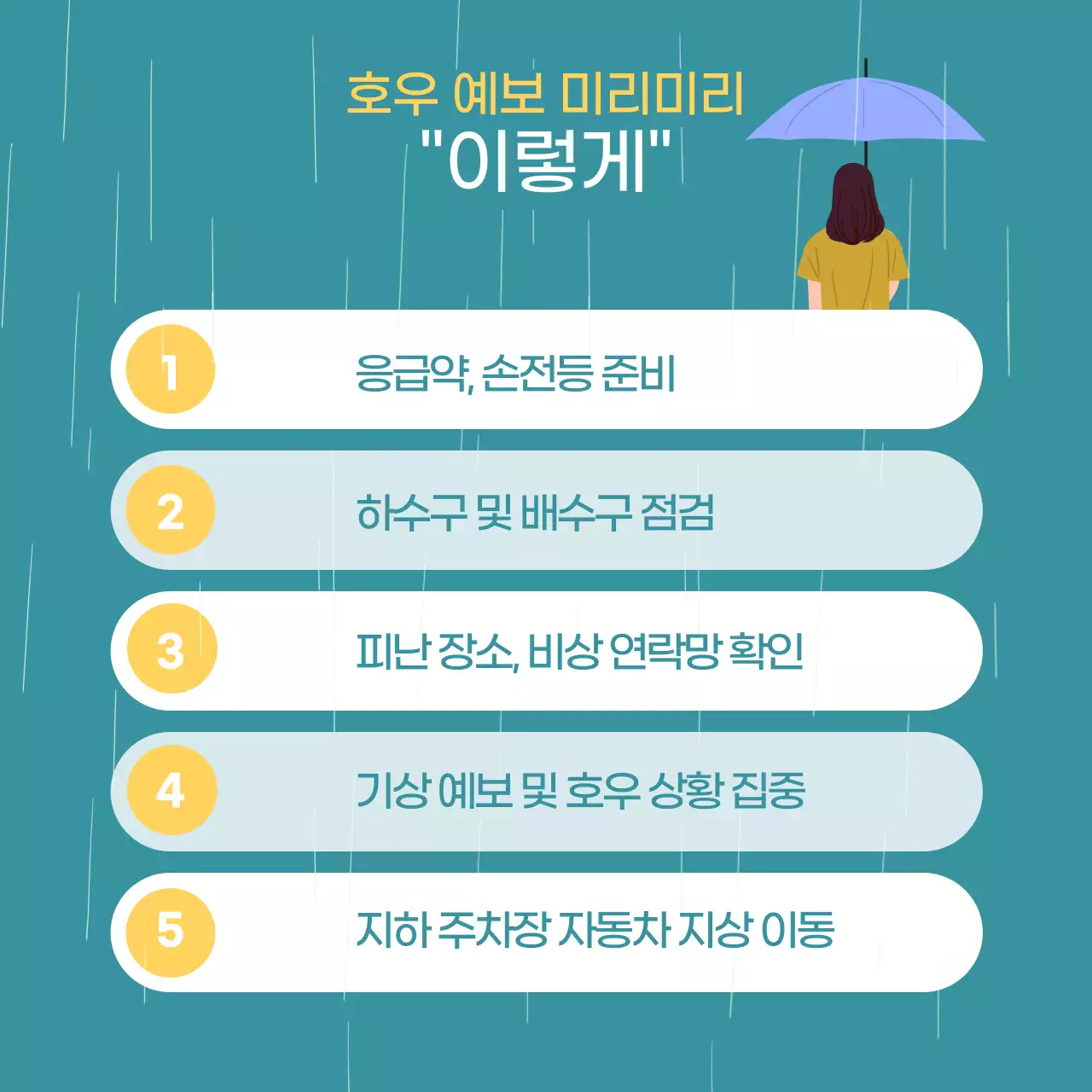 민트색의 아기자기한 장마철 안전 수칙 정보