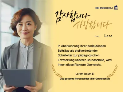 Eine stilvolle Danksagungstafel mit Lorbeerkranz, kreisförmigem Foto und Kalligraphie.