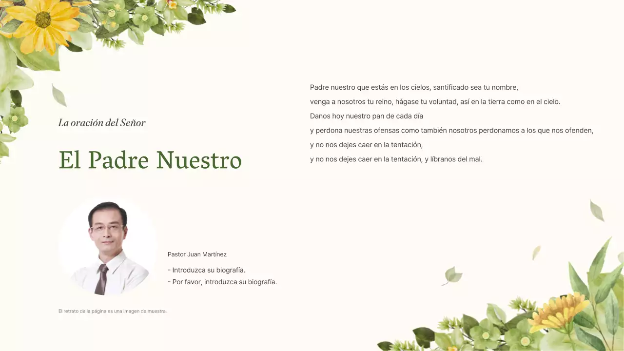 Una sencilla guía de servicios verde y amarilla para la Iglesia del Botánico