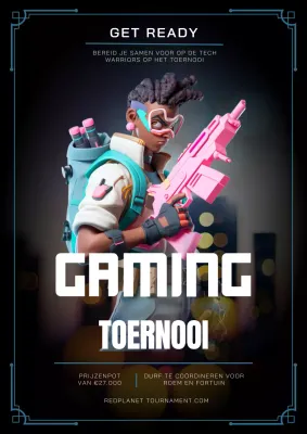 Blauwe en Roze Cyberpunk Gaming Toernooi Flyer