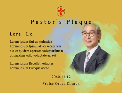 Plakat peresmian gereja yang lembut dengan latar belakang cat air gradien dan foto