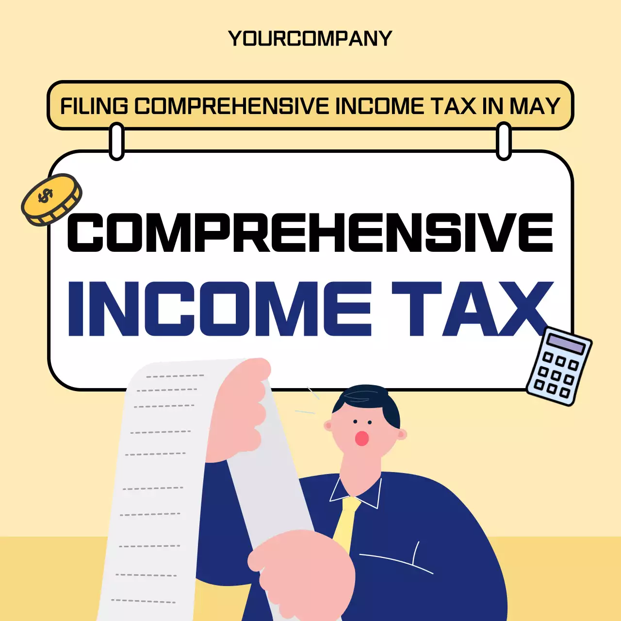 A modern tax return in yellow and navy blue explained