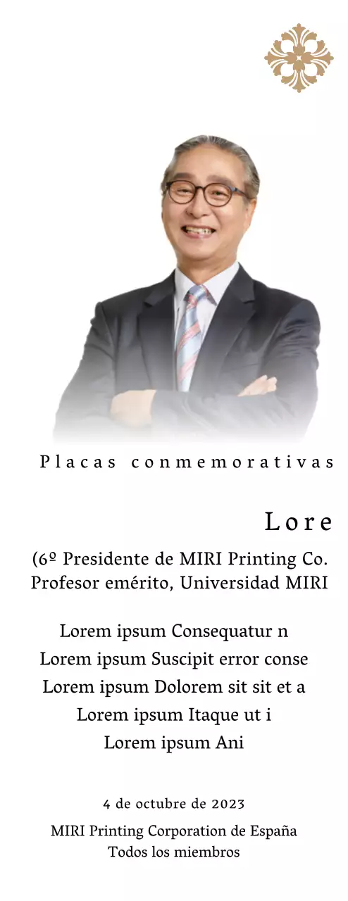 Placa conmemorativa con ilustraciones y fotos de lujo