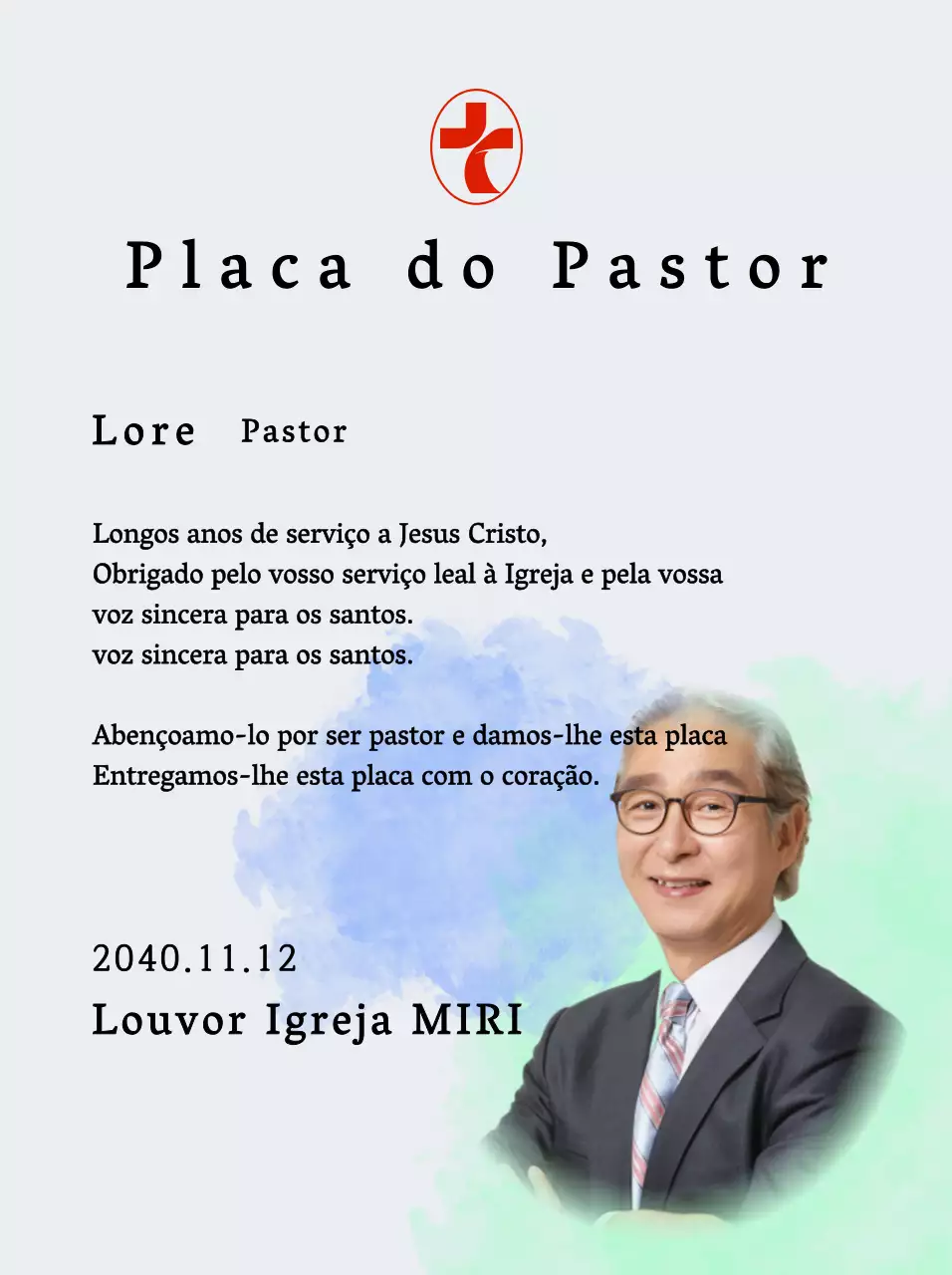 Placa de inauguração de igreja suave com fundo de aguarela gradiente e fotografia
