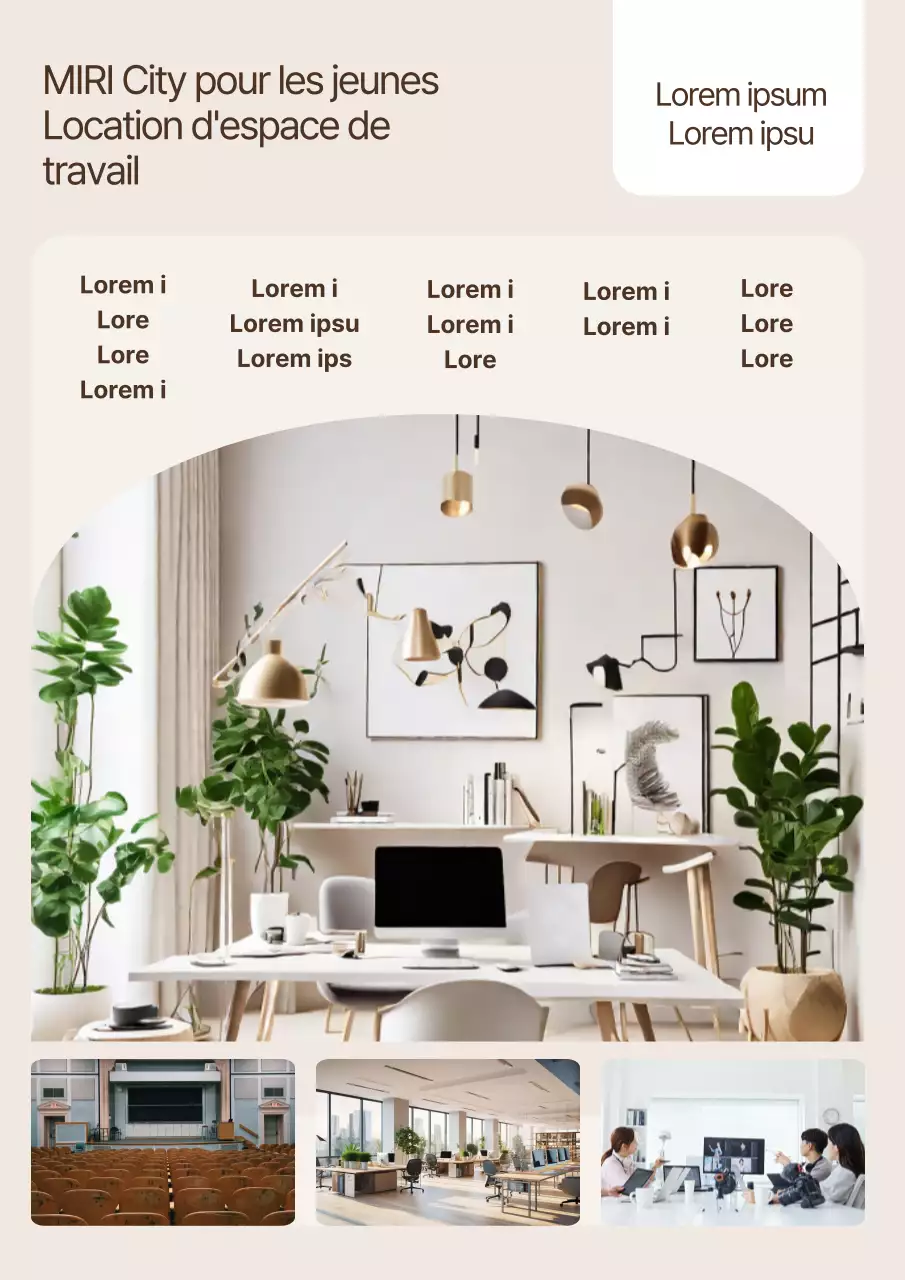 Affiche promotionnelle sur la location d'un espace de travail moderne en couleur ivoire