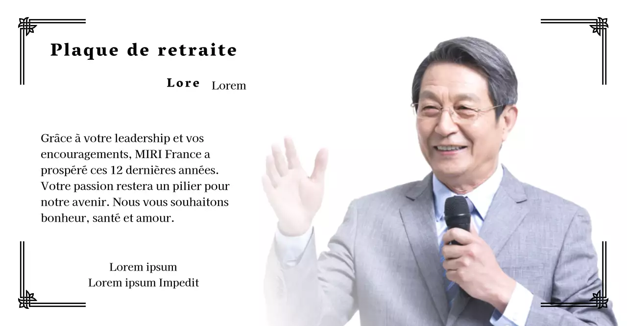 Concevez une célébration de la retraite avec des bordures décoratives et des photos pour une ambiance organisée.
