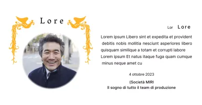 Un design per il pensionamento con un'illustrazione di una fenice colorata e una fotografia circolare.