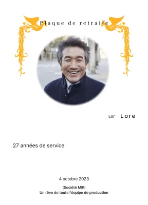 Une conception de retraite avec une illustration de phénix coloré et une photographie circulaire.