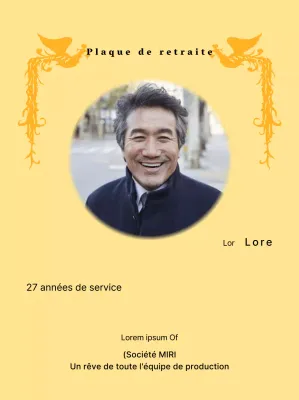 Une conception de retraite avec une illustration de phénix coloré et une photographie circulaire.