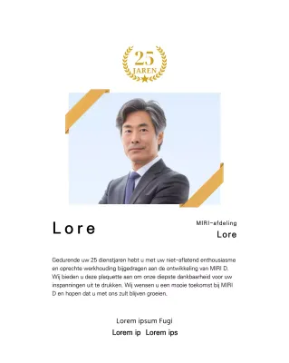 Een bedankontwerp met een vierkante foto met een gouden lint en een 25-jarig jubileummarkering