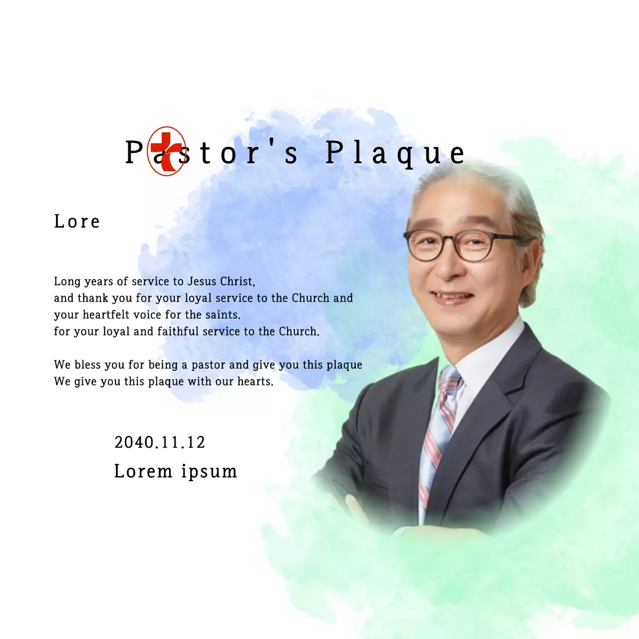 Plakat peresmian gereja yang lembut dengan latar belakang cat air gradien dan foto