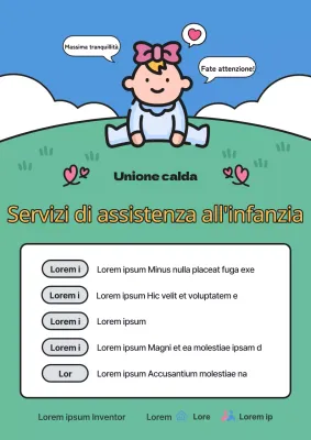 Pubblicità del servizio di babysitting blu e verde