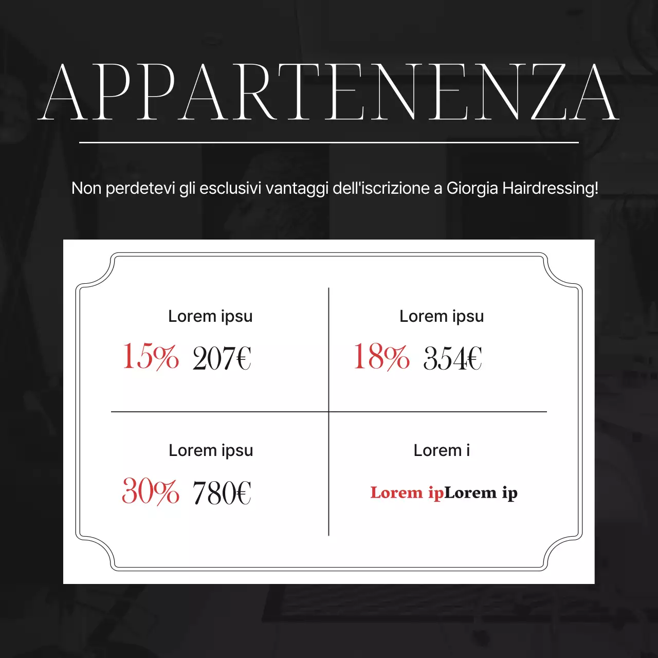 Salone di parrucchiere moderno in bianco e nero social media marketing