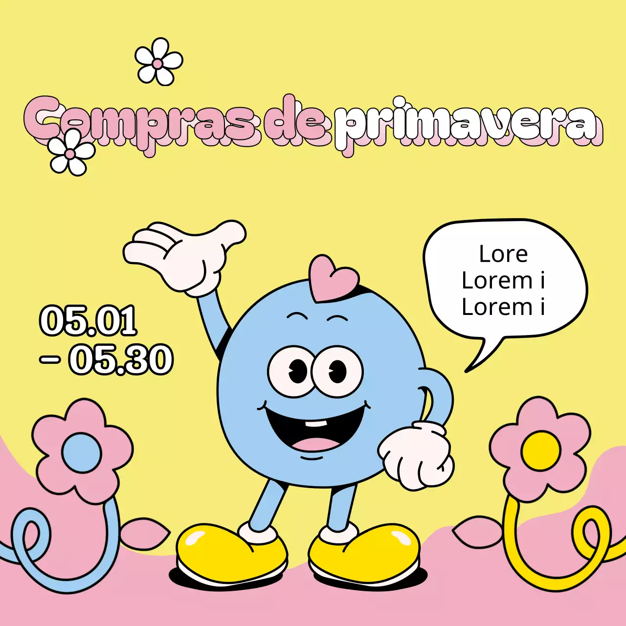 Un anuncio pop-art de las rebajas de primavera en amarillo y rosa