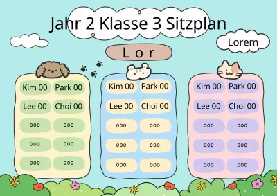 Poste einen hübschen Sitzplan für das Klassenzimmer in Mauve und Hellblau