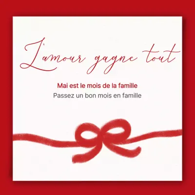 Une note de remerciement audacieuse en blanc et rouge pour le Mois de la famille