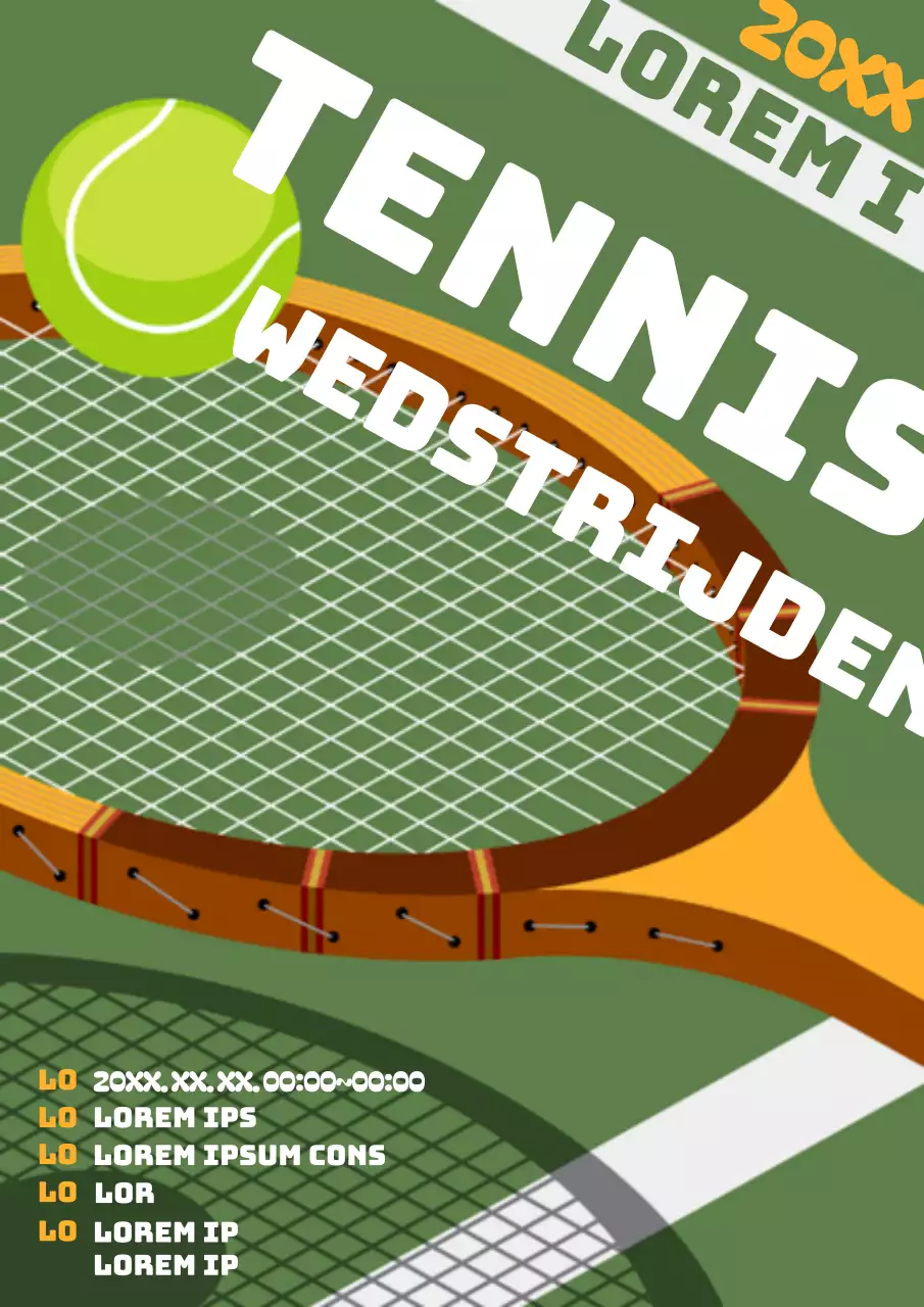 Pop-art promotieposter voor tennistoernooi in groen